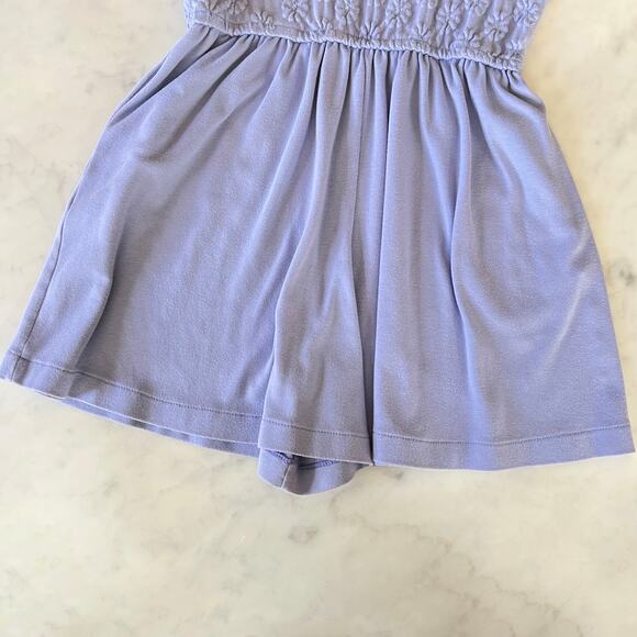 Vintage 80s 90s Periwinkle Sleeveless Romper Floral Embroidery + Pockets / S M - Picture 7 of 10